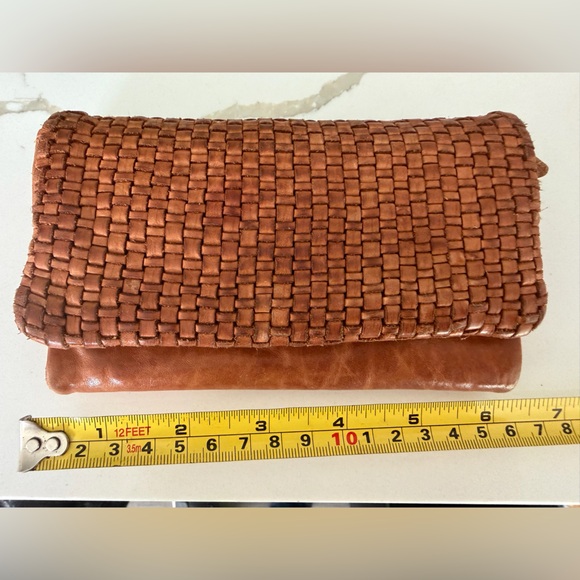 Vintage Genuine Soft Leather Fold Over Woven Wallet